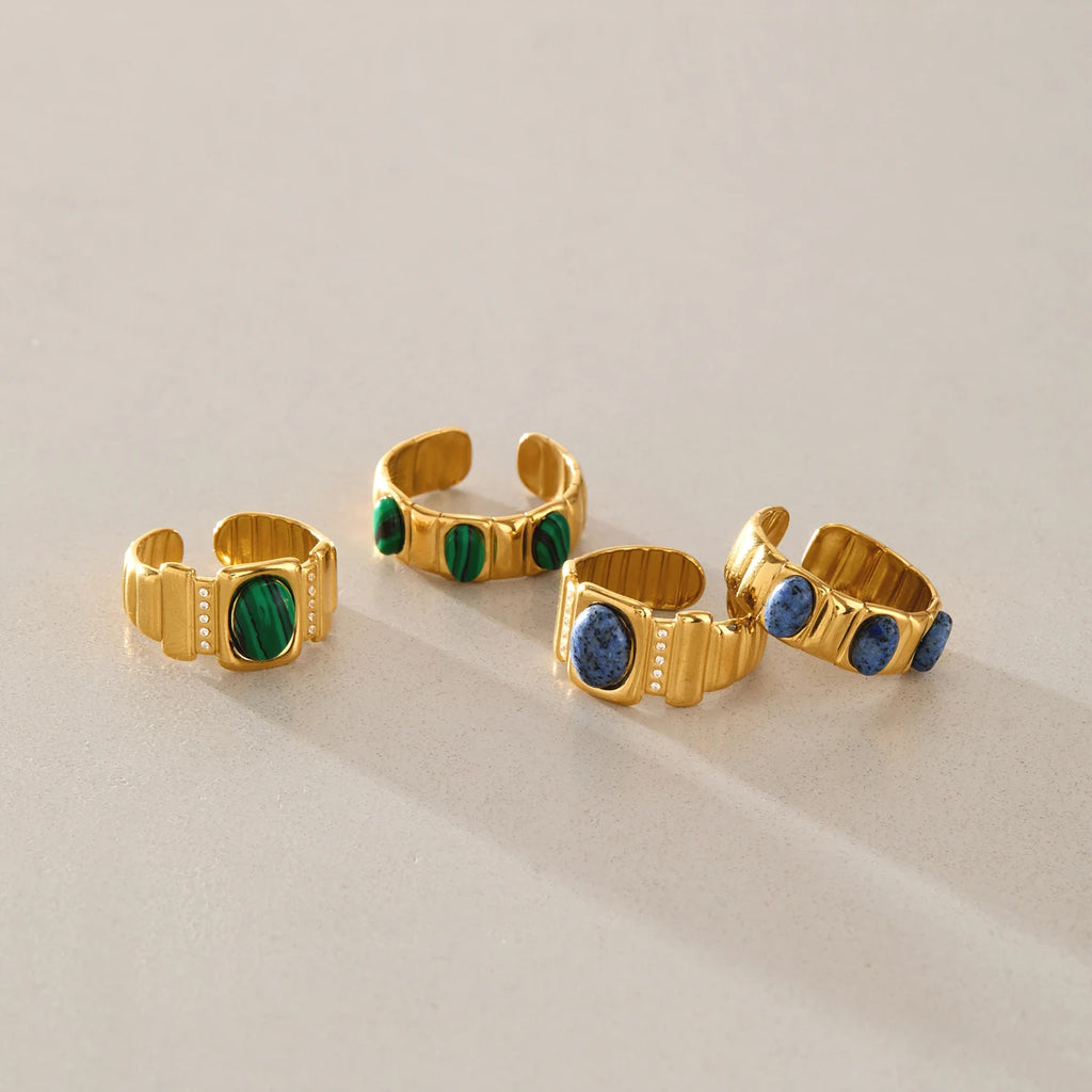 KIKA Lapis Lazuli Malachite Natural Stone Open Rings For Women 18K Gold PVD Plated Stainless Steel Rings Fashion Jewelry Gift