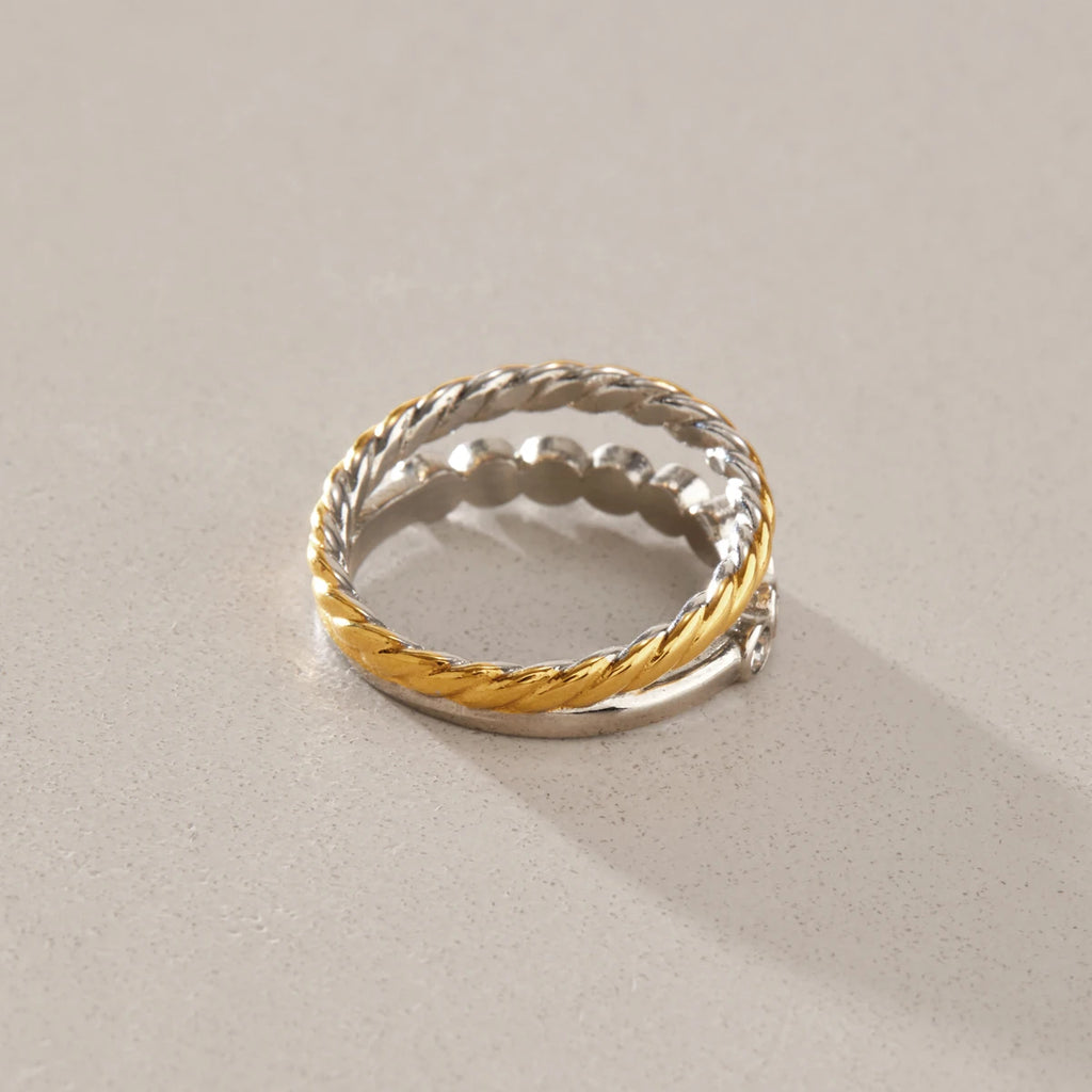 KIKA Delicate Zircon Mixed Color Double Layer Rings For Women 18K Gold PVD Plated Stainless Steel 316L