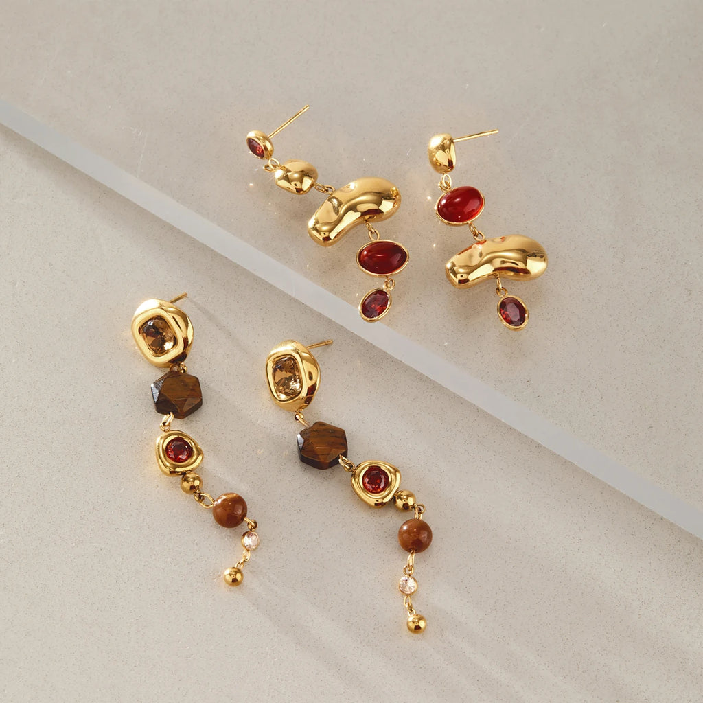 KIKA Geometric Natural Stone Zircon Drop Earrings For Women 18K Gold PVD Plated Stainless Steel Earrings Fashion Jewelry Gift