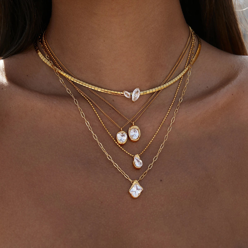 Kika Delicate Zircon Pendant Necklace 18K Gold PVD Plated Stainless Steel 316L