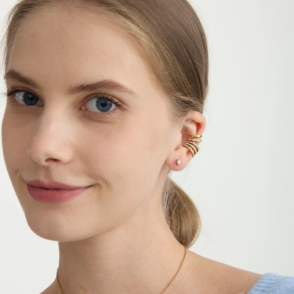 Simple Classic White Zircon Three Layer Earclip Stainless Steel