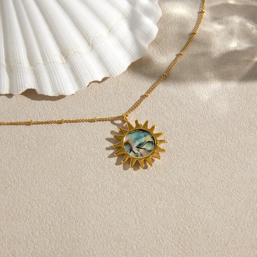 Kika Classic Moon Sun Pendant With White Rhineston Bead Chain Necklace