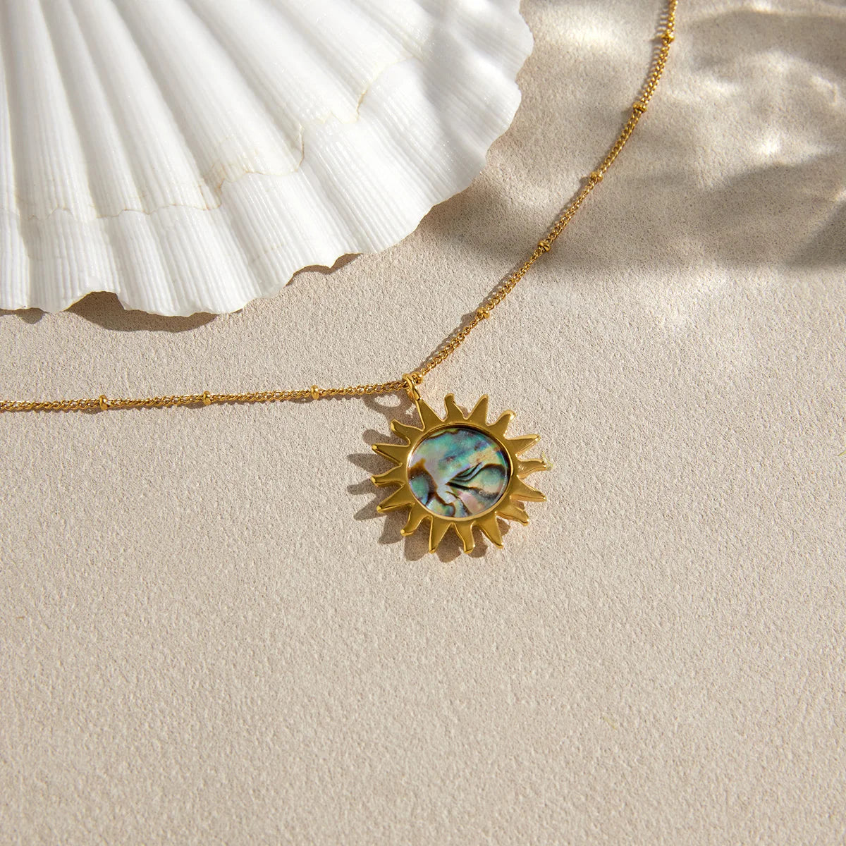 Kika Classic Moon Sun Pendant With White Rhineston Bead Chain Necklace