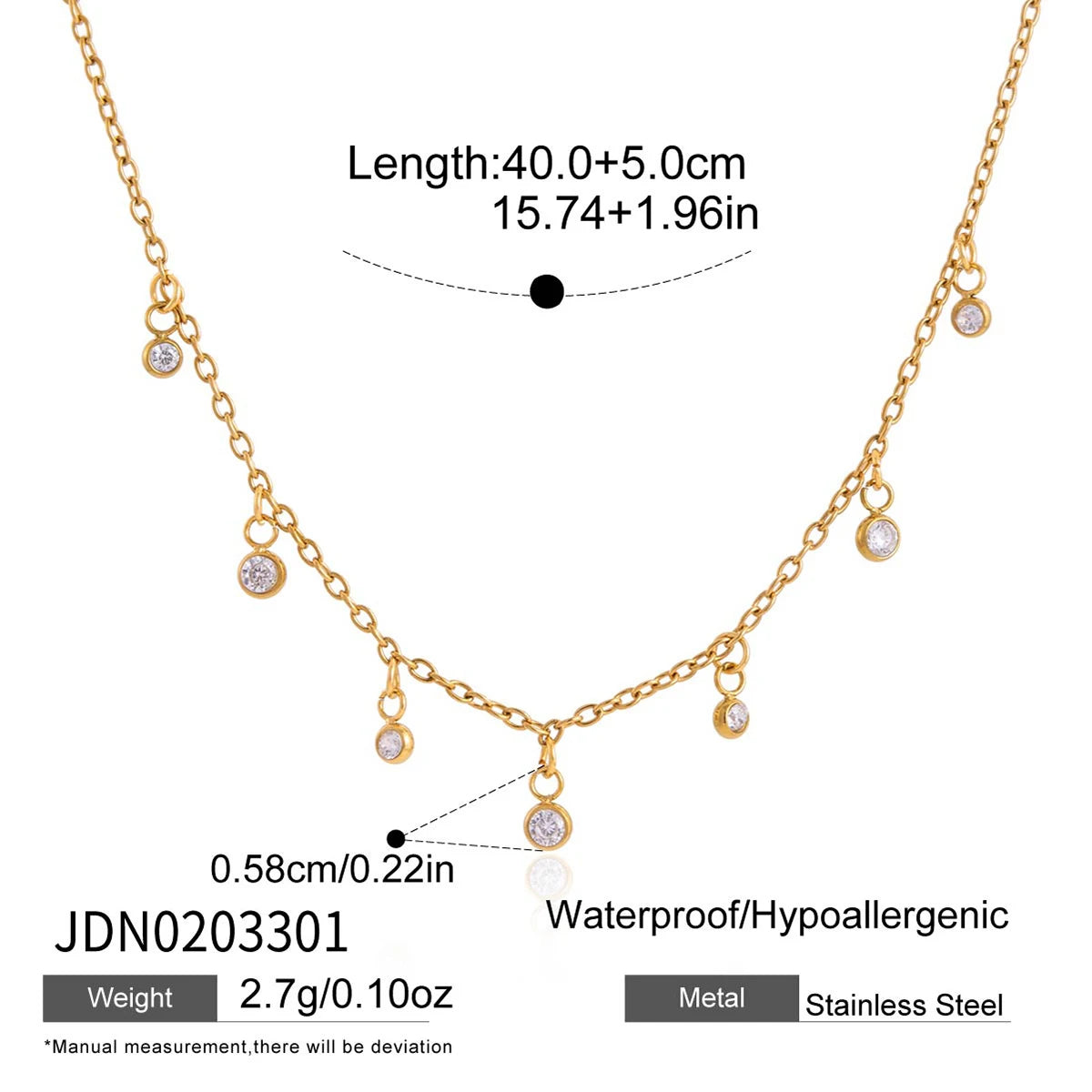 Kika Gold Plated Classic Zircon Heart-shaped Double-ring Interlocking Pendant Necklace