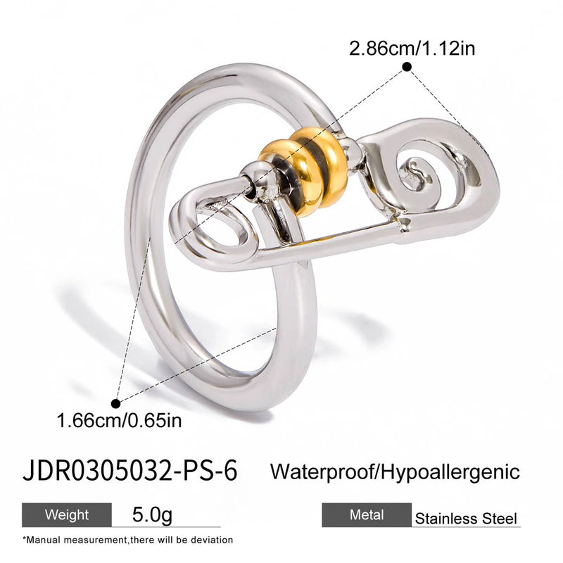 Kika Personalized Designer 18K Gold Color Plated Stainless Steel Two-Color Paper Clip Ring