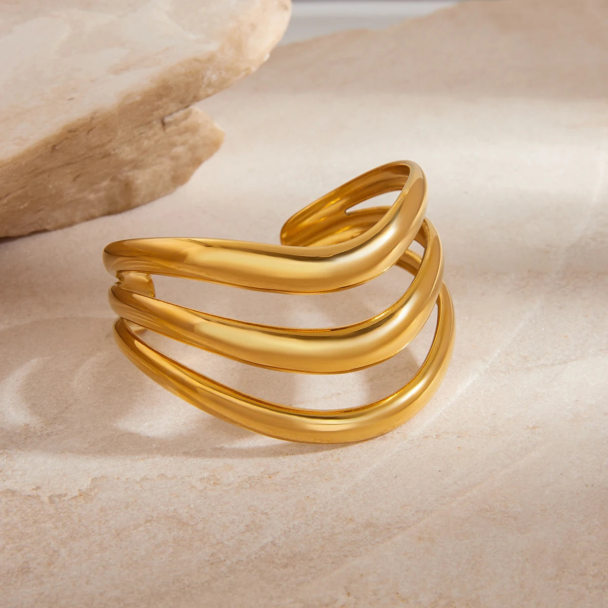 Kika Minimalist Smooth Hollow Three layer Bracelet