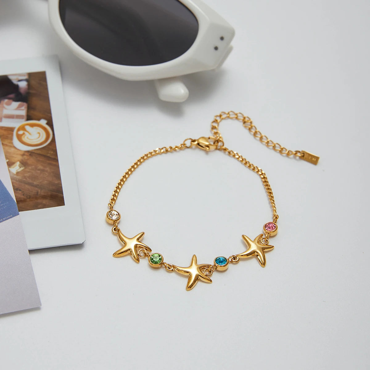 Kika Ocean Vacation Style Colorful Zircon Starfish Bracelet
