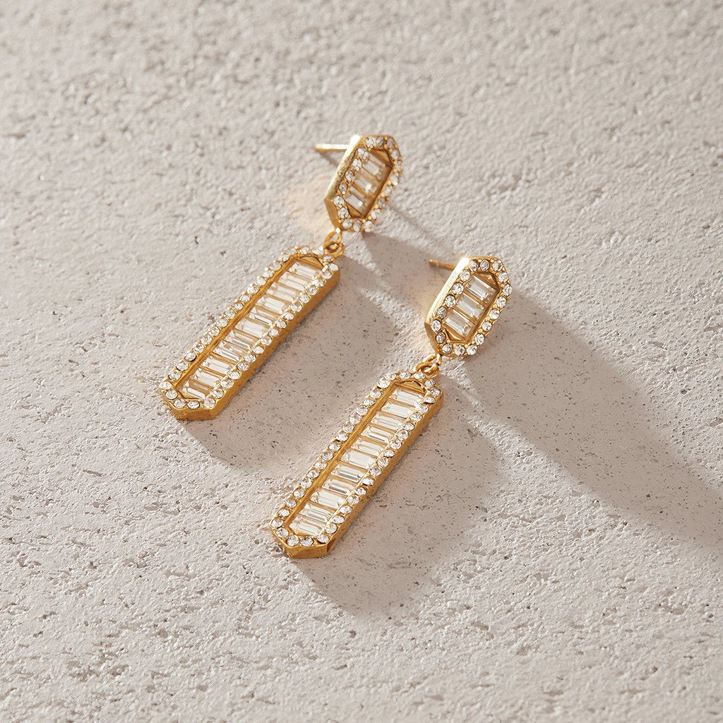 Kika Iced Out Crystal Long Drop Earrings 18K Gold Plated Stainless Steel 316L