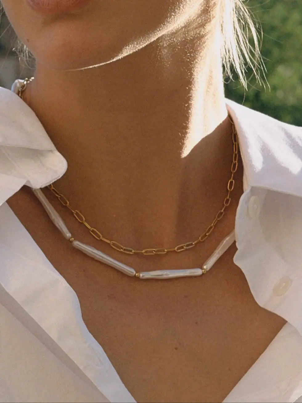 Kika Fashion Elegant Stainless Steel Acrylic Pearl Stick Necklace