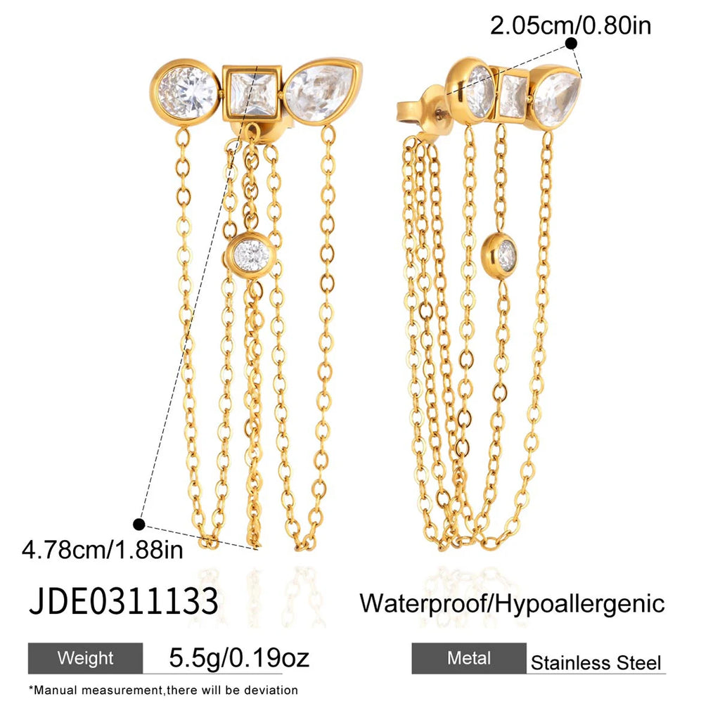 Kika Delicate Zircon Earrings Minimalist 18K Gold PVD Plated Stainless Steel Chains 316L