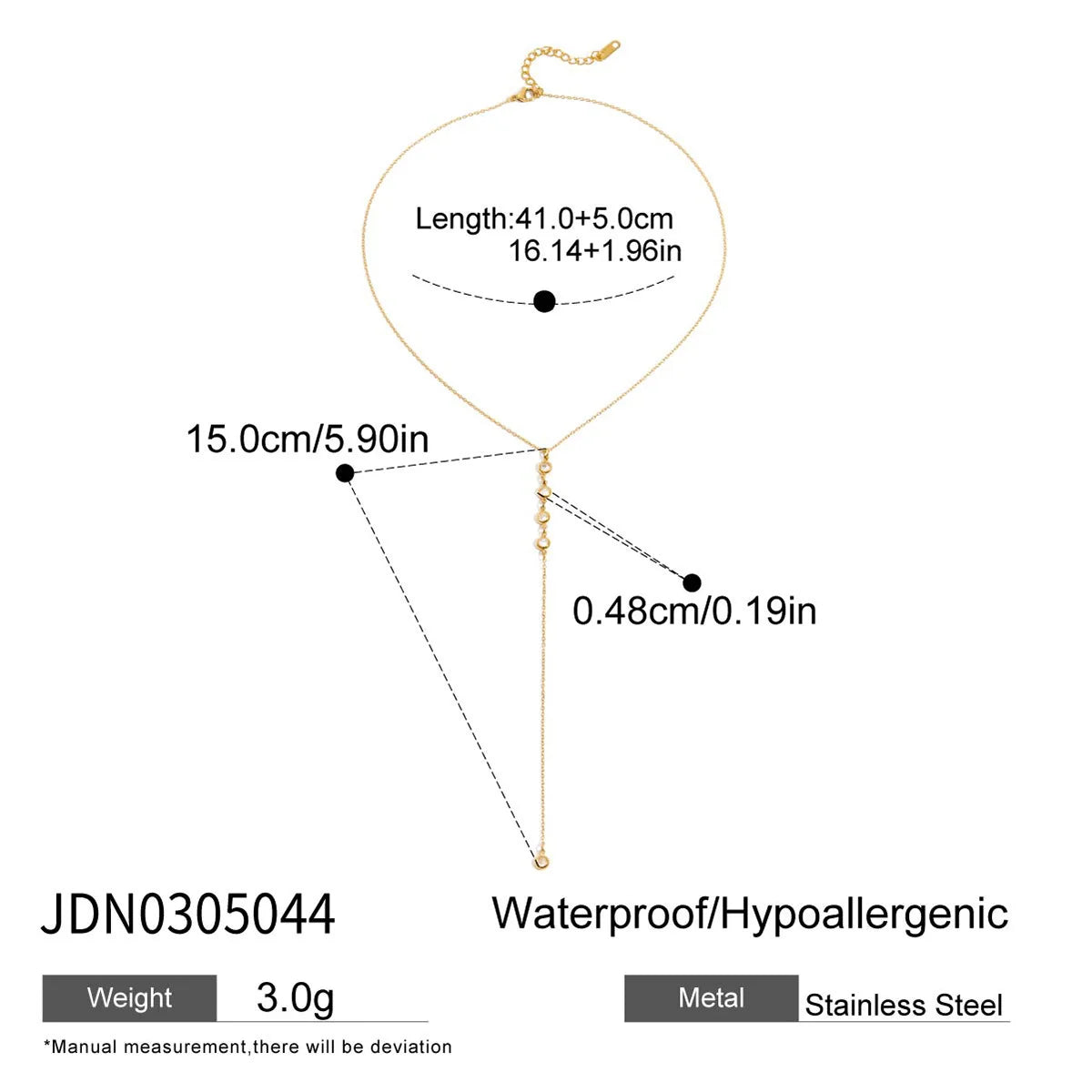 KIKA Delicate Zircon Pendant Y Shape Chain Necklace 18K Gold Plated Stainless Steel Necklace 316L