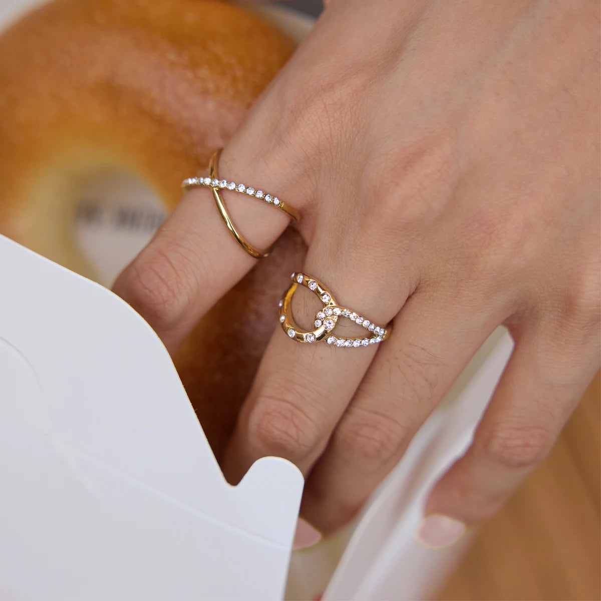 KIKA Delicate Crystal Crossed Rings18K Gold PVD Plated Stainless Steel 316L