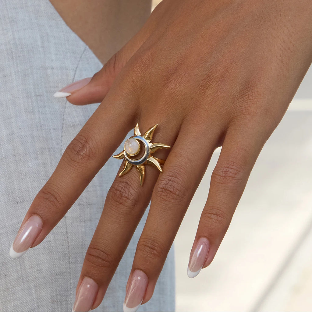 Two-Tone Moonstone Sun Ring
