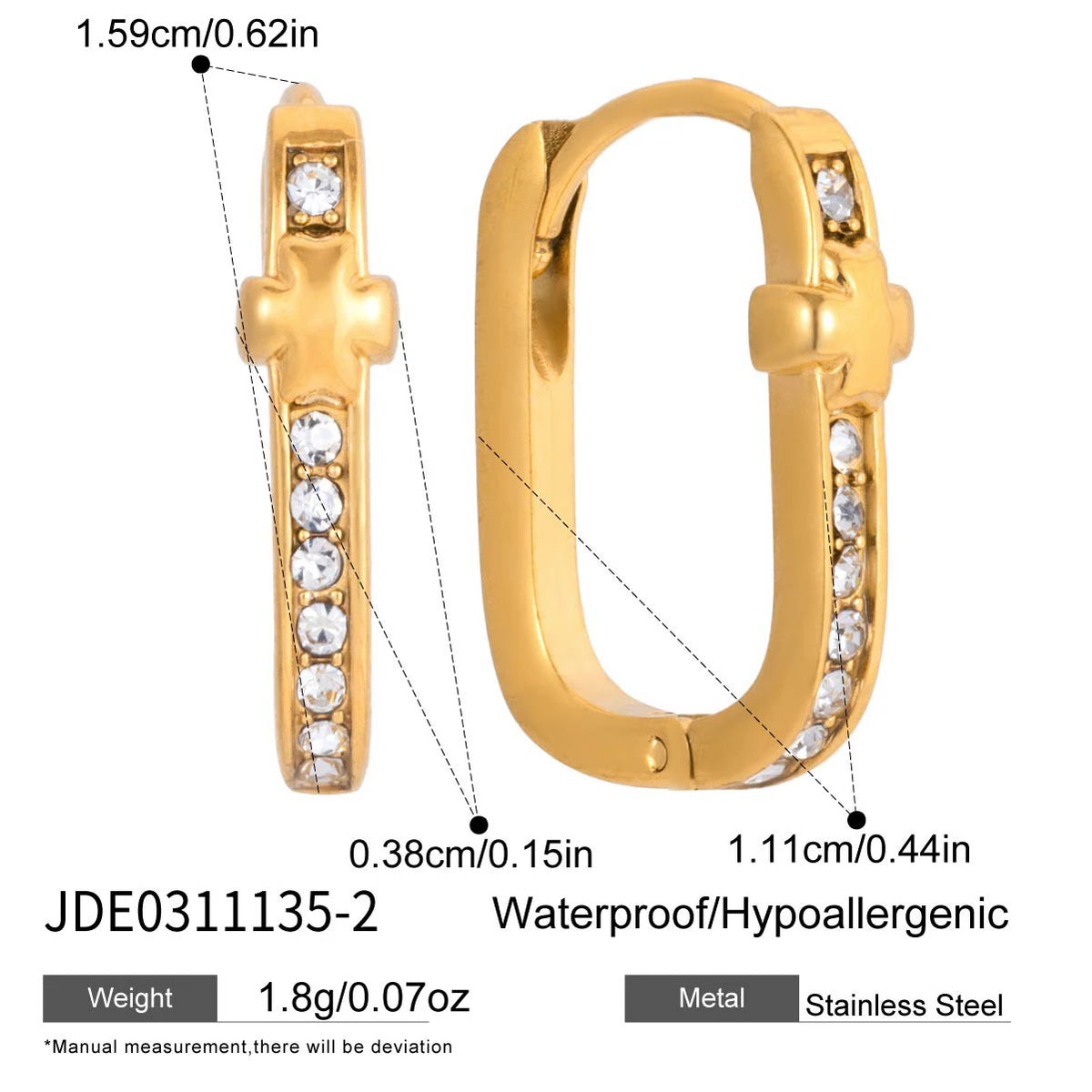 Kika Geometric Square White Rhinestone Earring