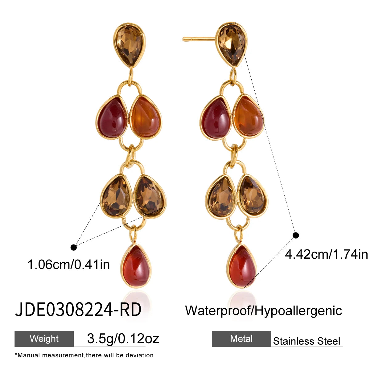 KIKA Water Drop Crystal Natural Stone Earrings For Women Minimalist 18K Gold Plated Stainless Steel Earrings Fashion Jewelry