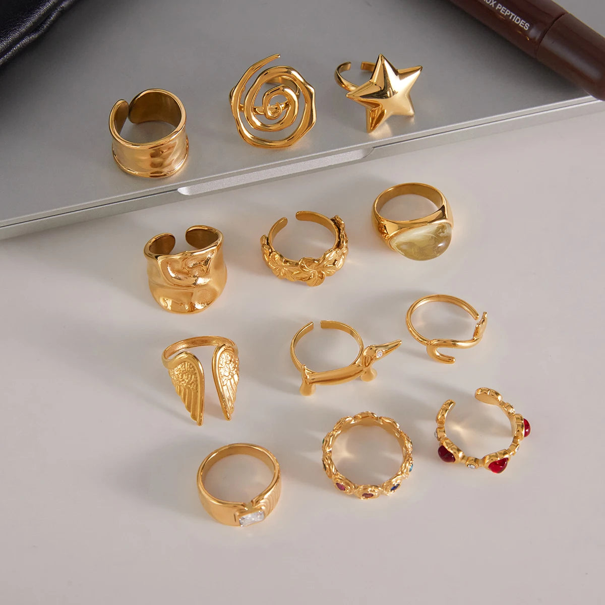 Kika Minimalist Geometric Line Asymmetric Ring Stackable