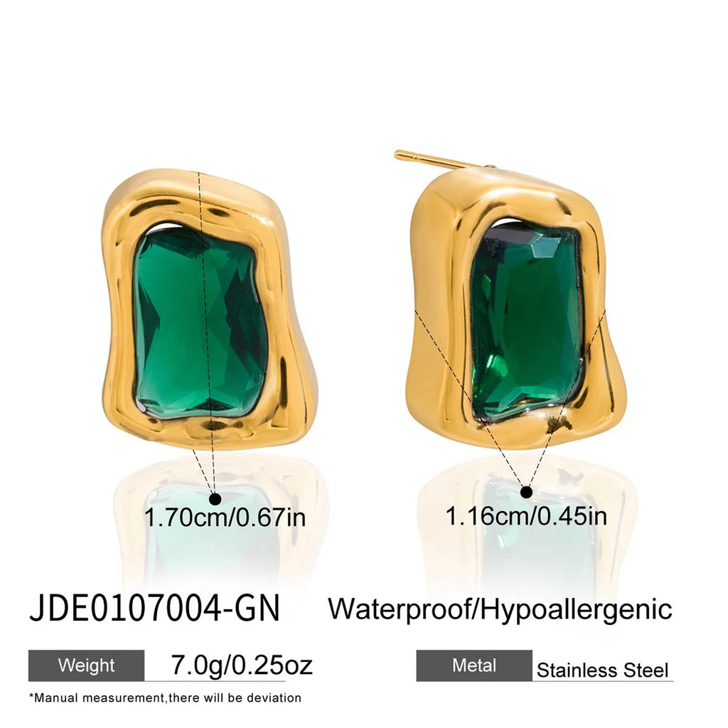Kika Vintage Geometry Green Zircon Stacked Earrings