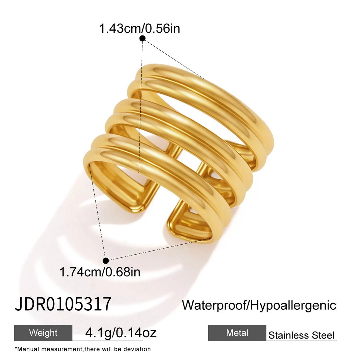 KIKA Classic Multilayer Hollow Open Rings  PVD Plated Stainless Stee316L