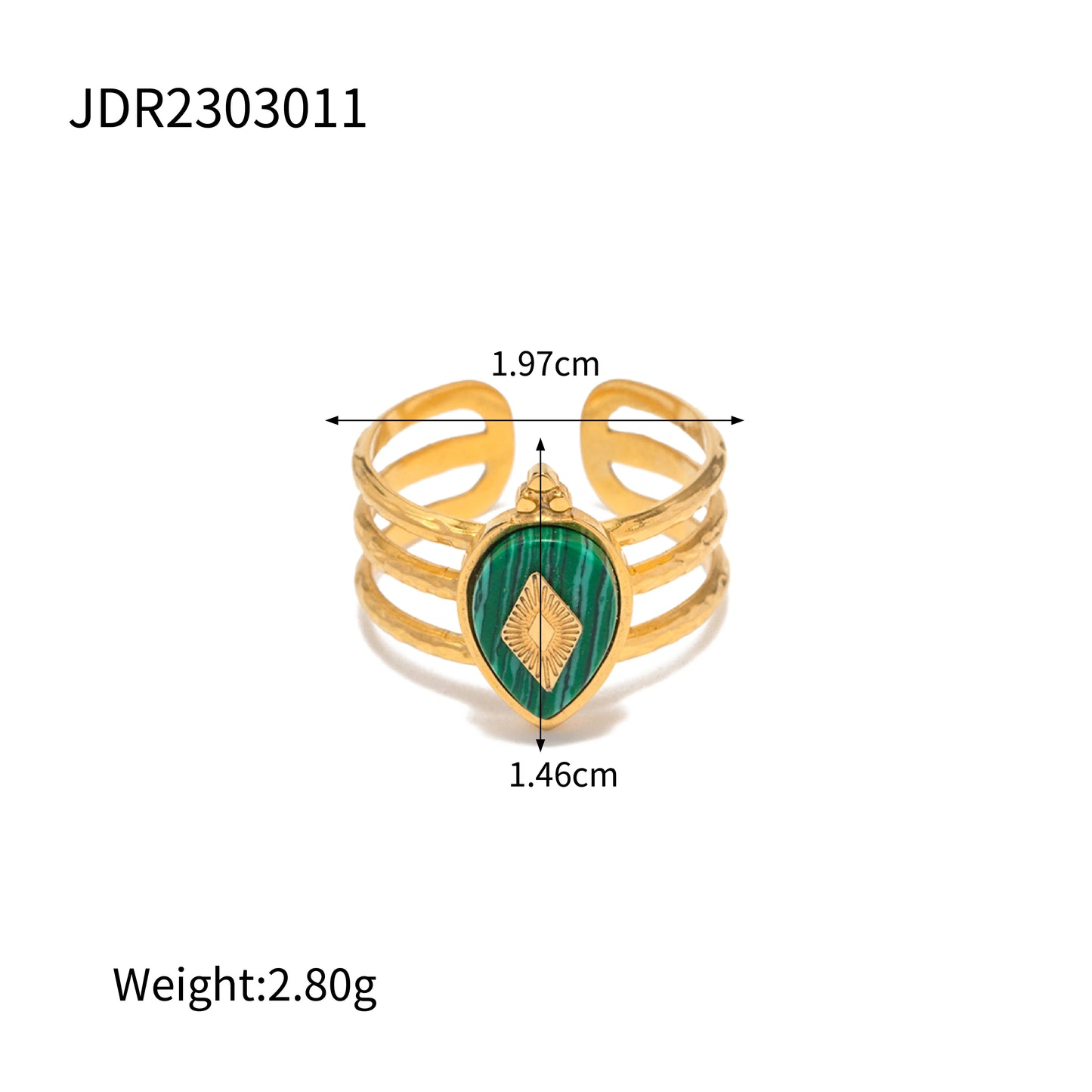 Kika Stainless Steel Natural Stone Green Turquoise Malachite Ring