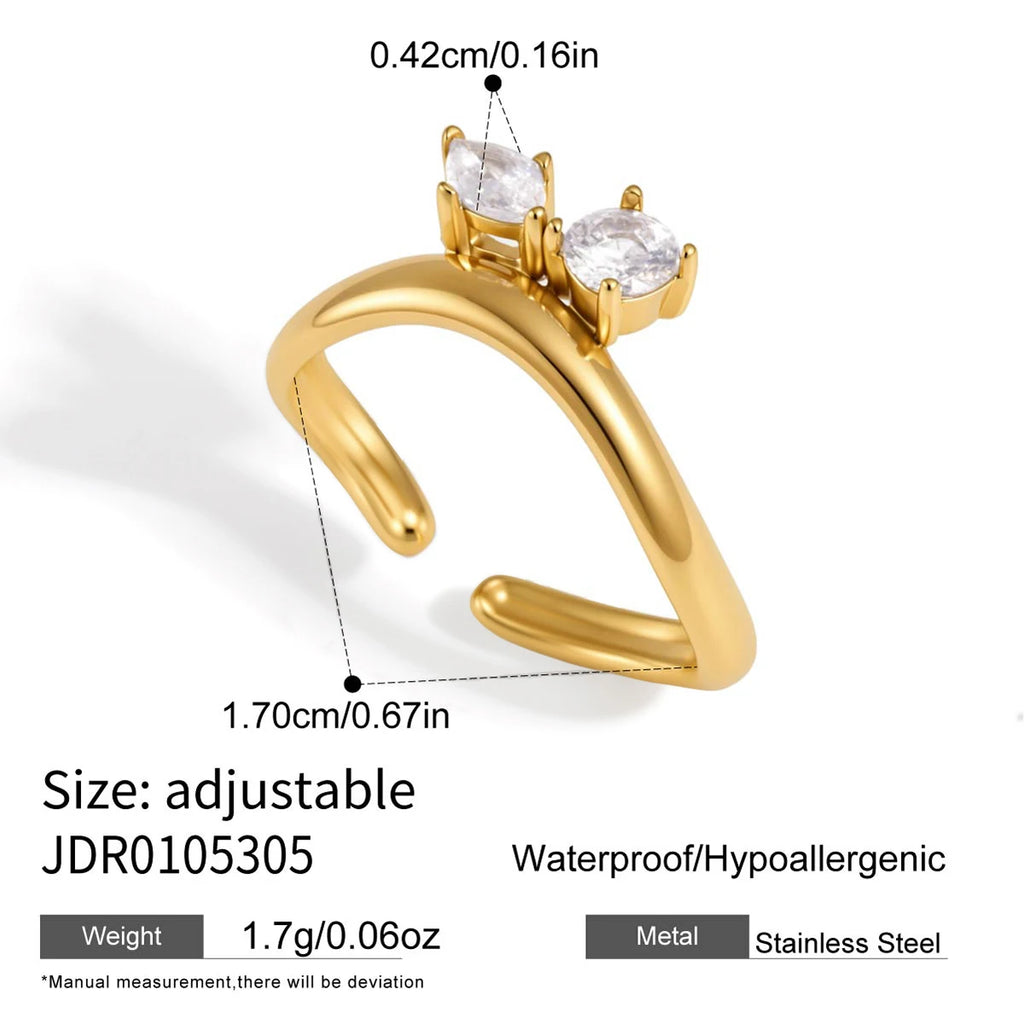 KIKA Classic Geometric Zircon Open Rings  18K Gold PVD Plated Stainless Steel 316L