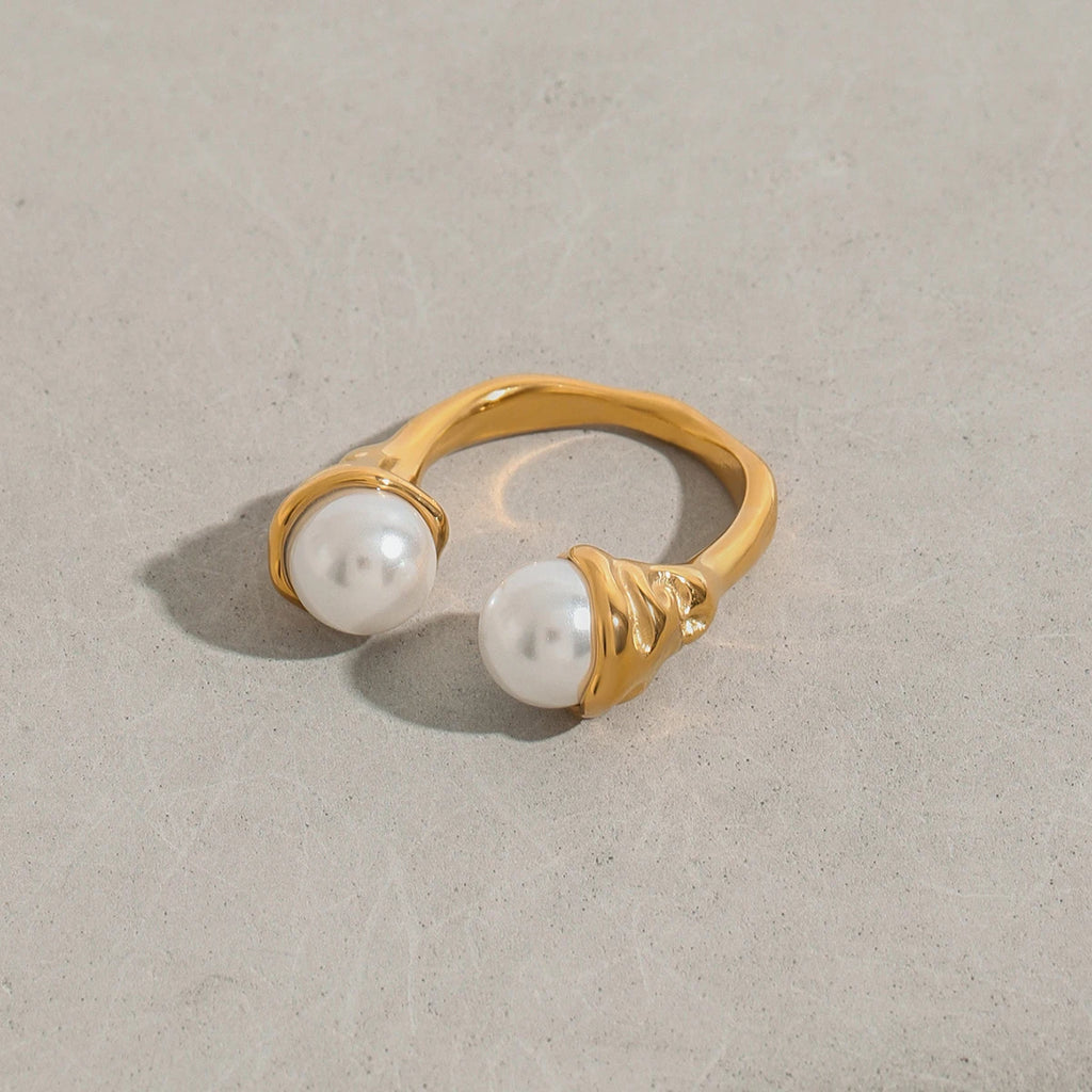 Kika Minimalist 18K Gold Color Plated Stainless Steel Pearl Ring