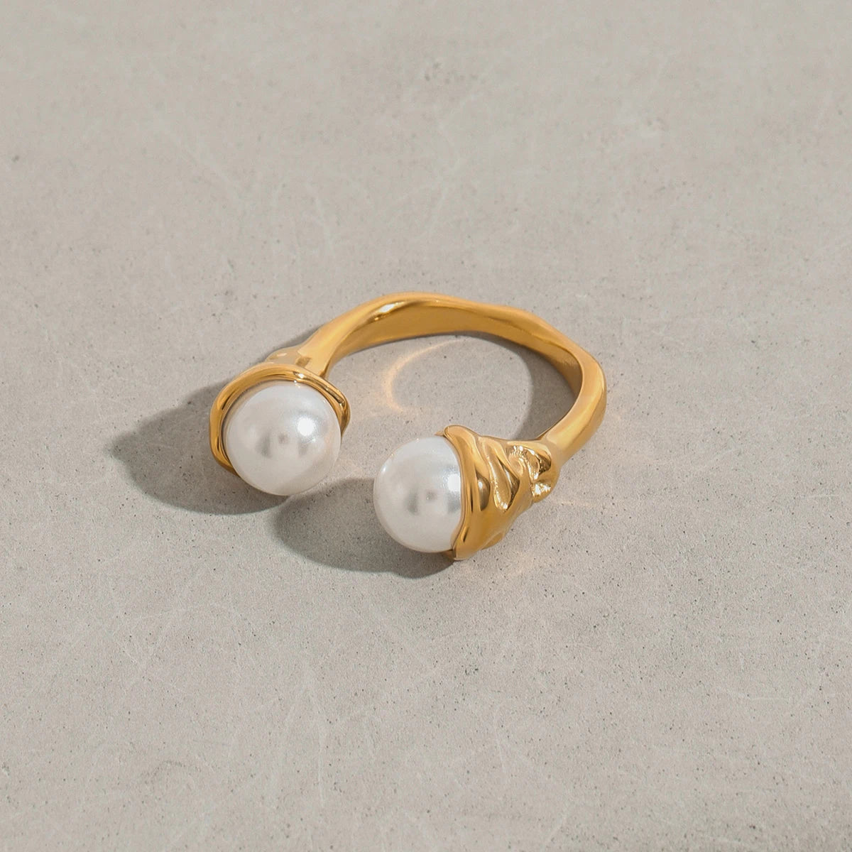 Kika Minimalist 18K Gold Color Plated Stainless Steel Pearl Ring