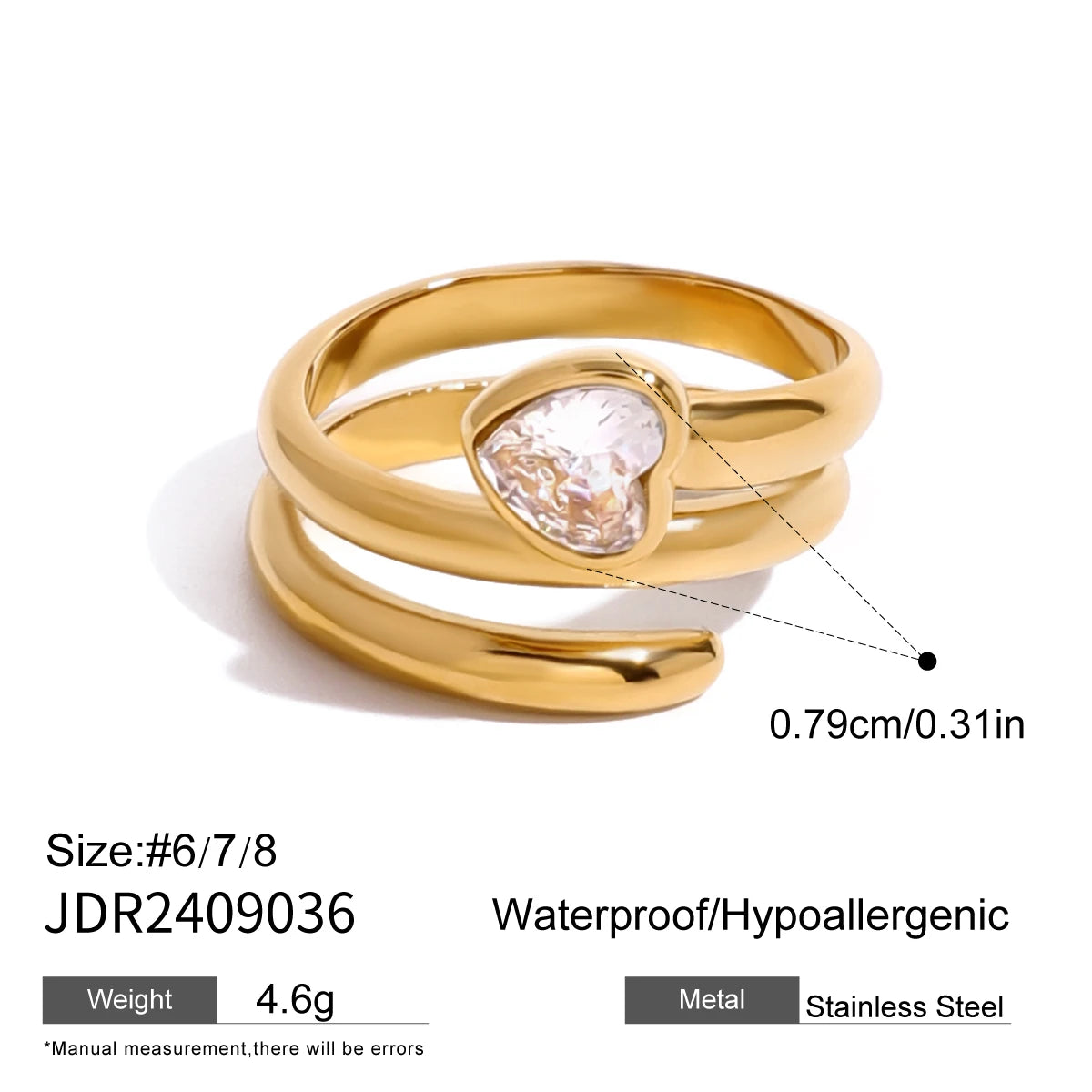 Kika Fashion Love Stacked Ring Zircon Love Line Ring