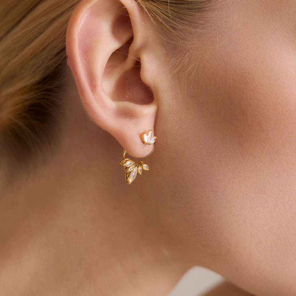 KIKA Delicate Zircon Earring Jackets For Women Front Back 18K Gold PVD Plated Stainless Steel Stud Earrings Fashion Jewelry