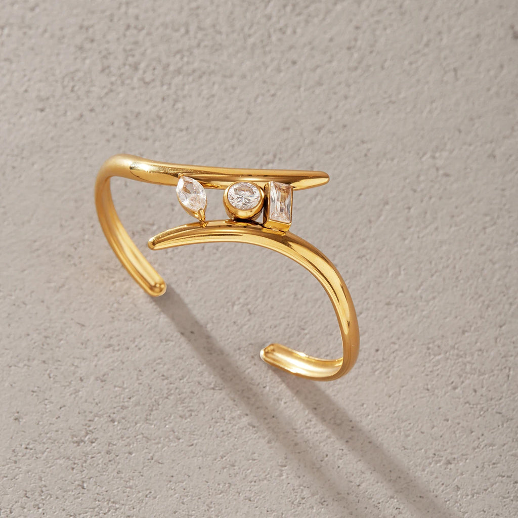 KIKA Geometric Zircon Cuff Bracelet  PVD Plated Stainless Steel 316L