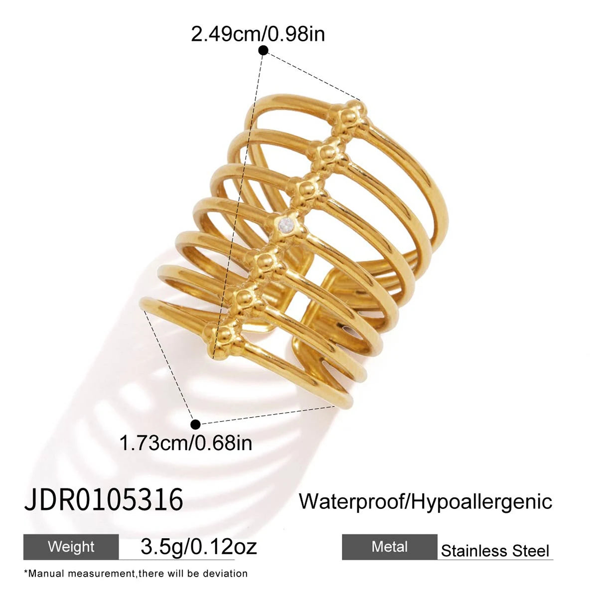 KIKA Classic Multilayer Hollow Open Rings  PVD Plated Stainless Stee316L