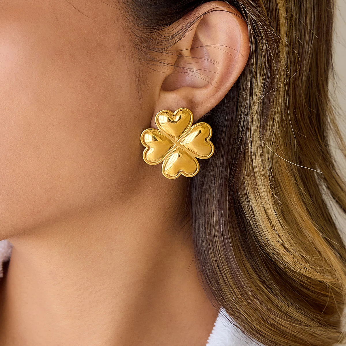 Flower Heart Earring For Women Delicate Stainless Steel Earrings