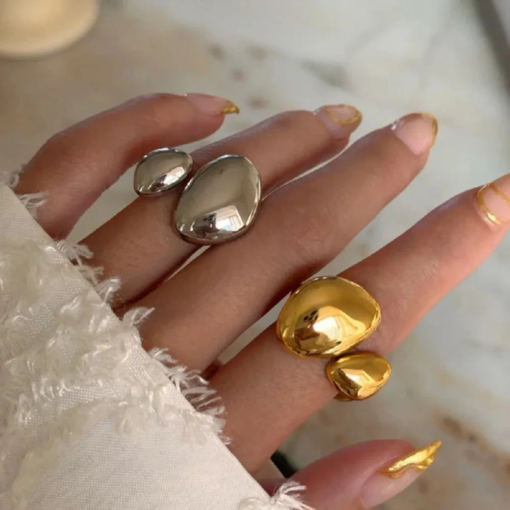 Kika Stainless Steel Minimalist Oval Irregular Ring