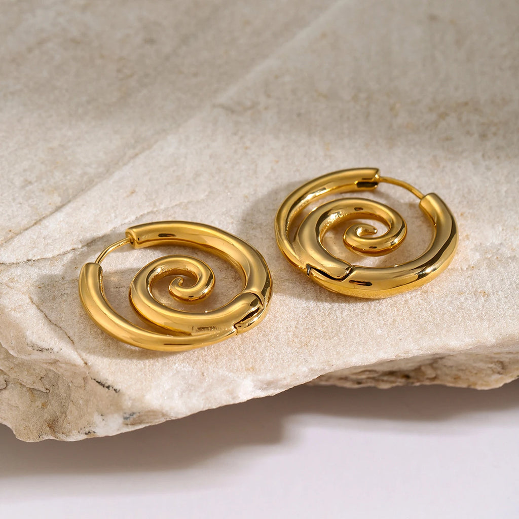 KIKA  Chic Spiral Threaded Stainless Steel 316L Delicate Earrings 18K Gold Plated Metal Smooth Charm Ins