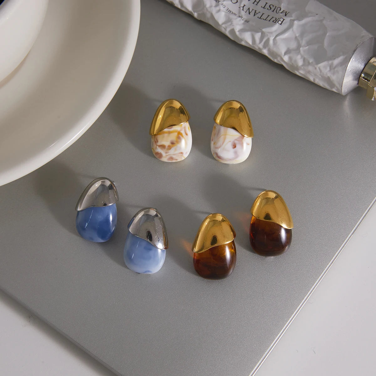 Kika Classic Water Drop Resin Stud Earrings For Women Minimalist 18K Gold Plated Stainless Steel 316L
