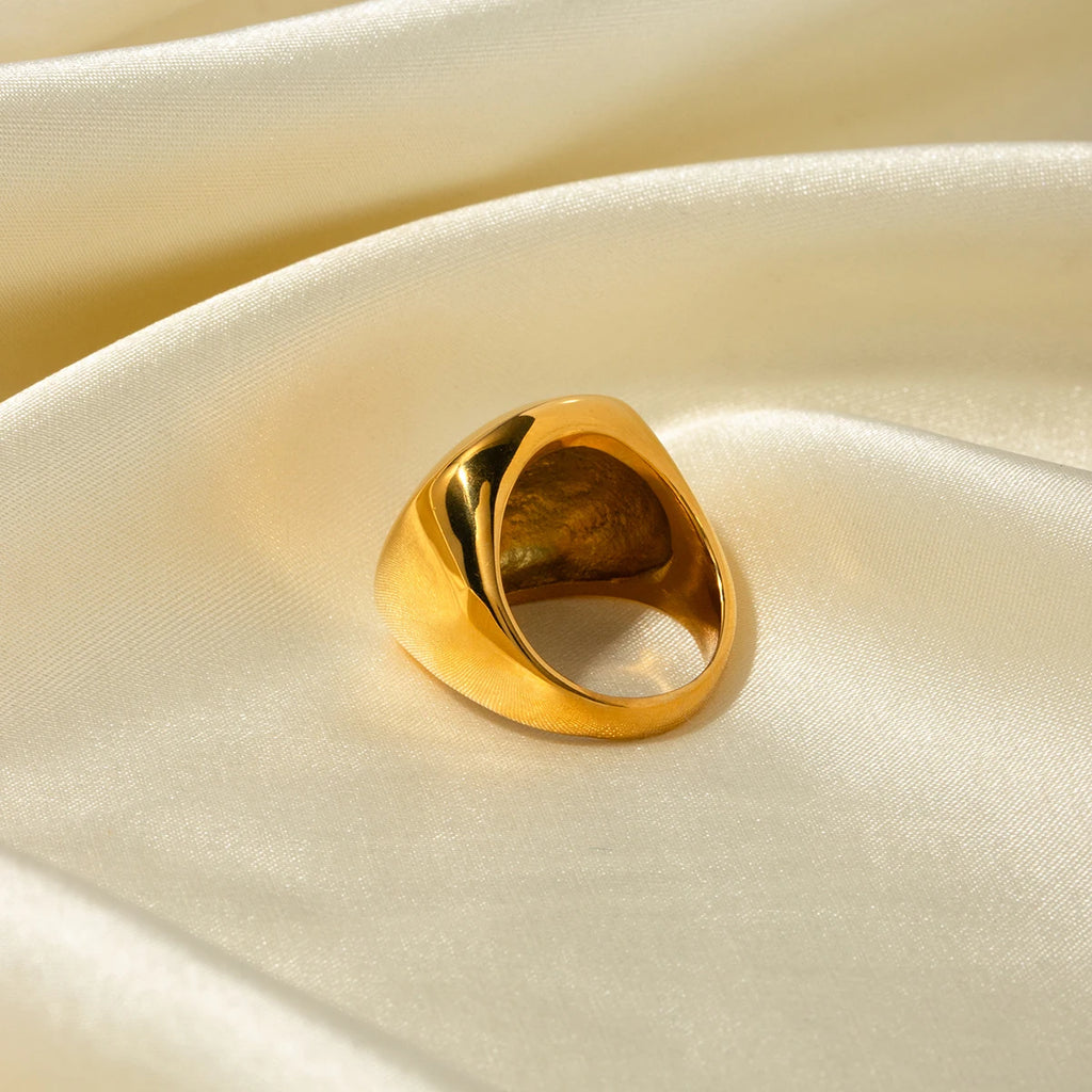 Kika Minimalist Gold Color Stainless Steel Cast Waterproof Trendy Ring Women Fashion Textured High Quality Geometry Jewelry