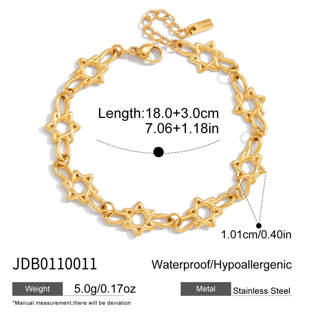 KIKA Classic Hollowed-Out Five-Pointed Star Bracelet For Women Delicate 18K GoldPVD Plated Stainless Steel 316L Layer Bracelets