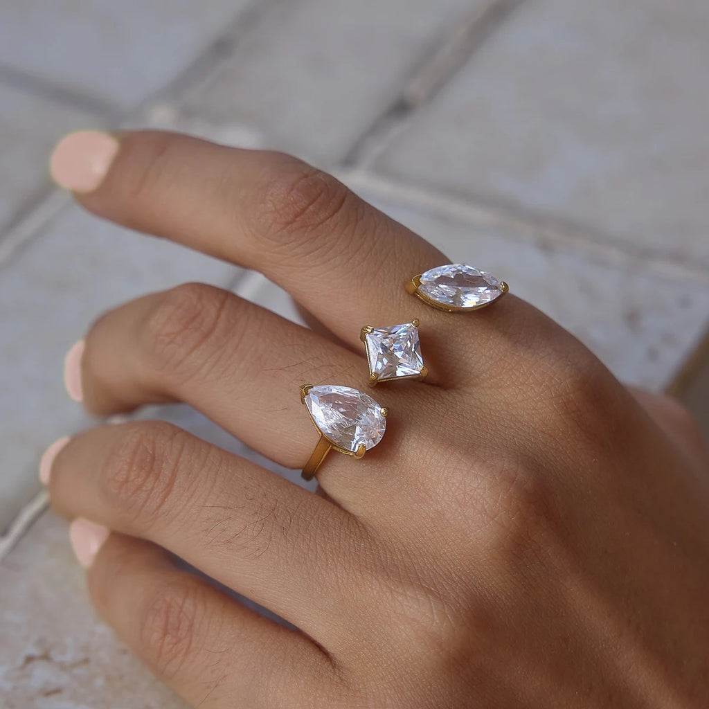 KIKA  Geometric Zircon Two Fingers Rings18K Gold PVD Plated Stainless Steel 316L