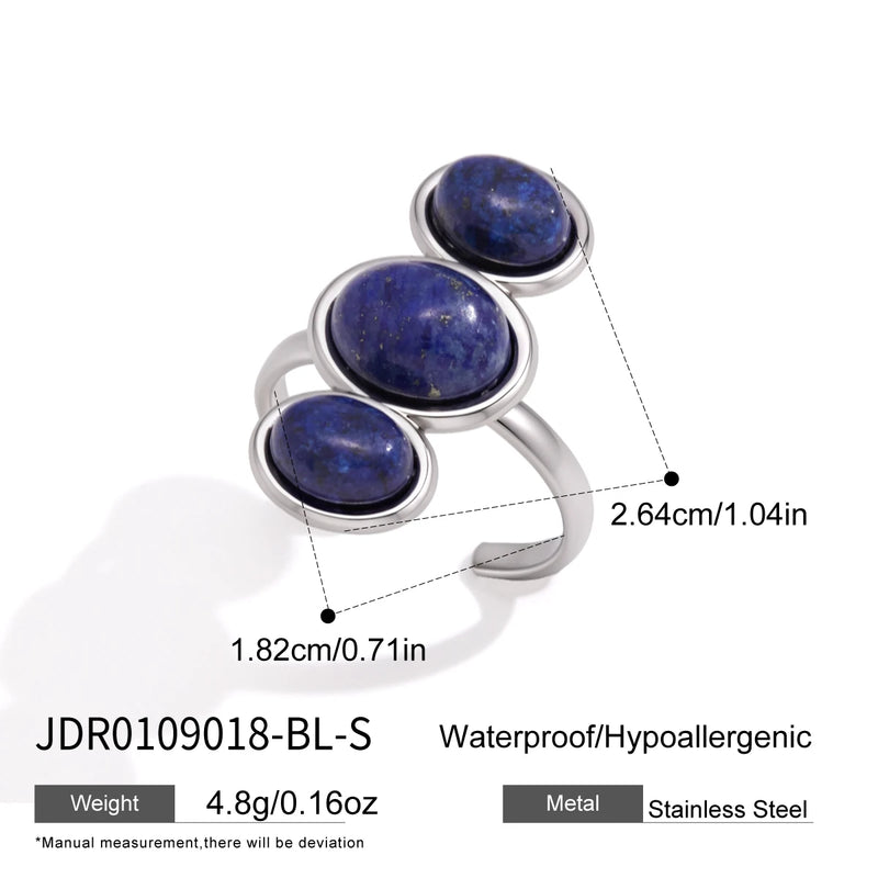 KIKA Vintage Tiger Eye Lapis Lazuli Stone Open Rings For Women 18K Gold PVD Plated Stainless Steel Rings Fashion Jewelry Gift