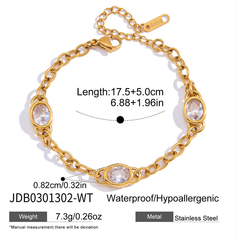 KIKA Delicate Green White Egg Shaped Zircon Cross Chain Bracelet Stainless Steel316L