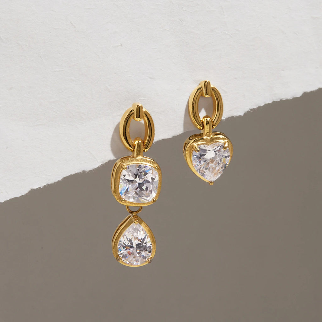 KIKA Asymmetric Zircon Drop Earrings For Women Minimalist 18K Gold PVD Plated Stainless Steel Earrings Fashion Jewelry Gift