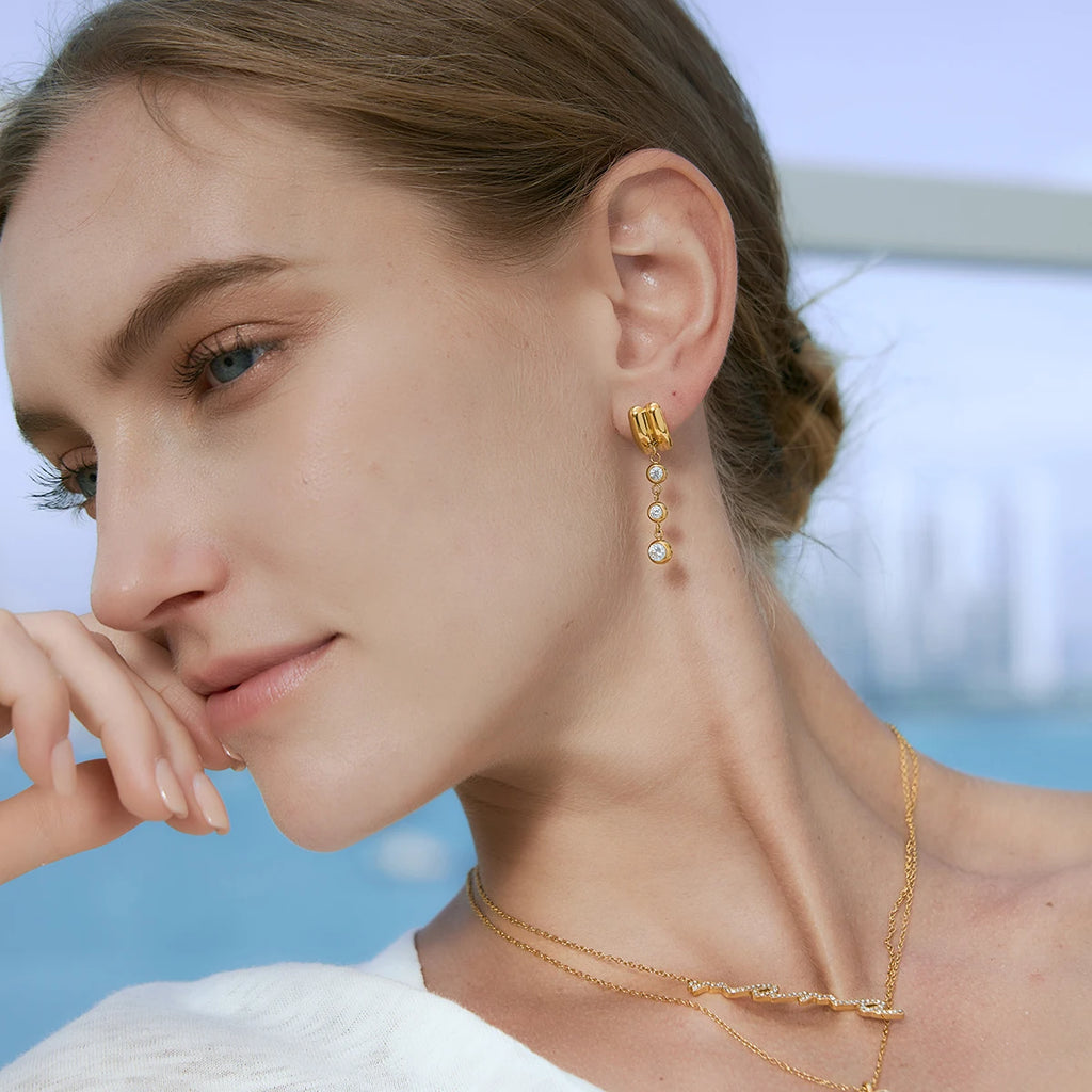 Kika Delicate Round White Zircon Double-Layer Tassel Dangle Earrings