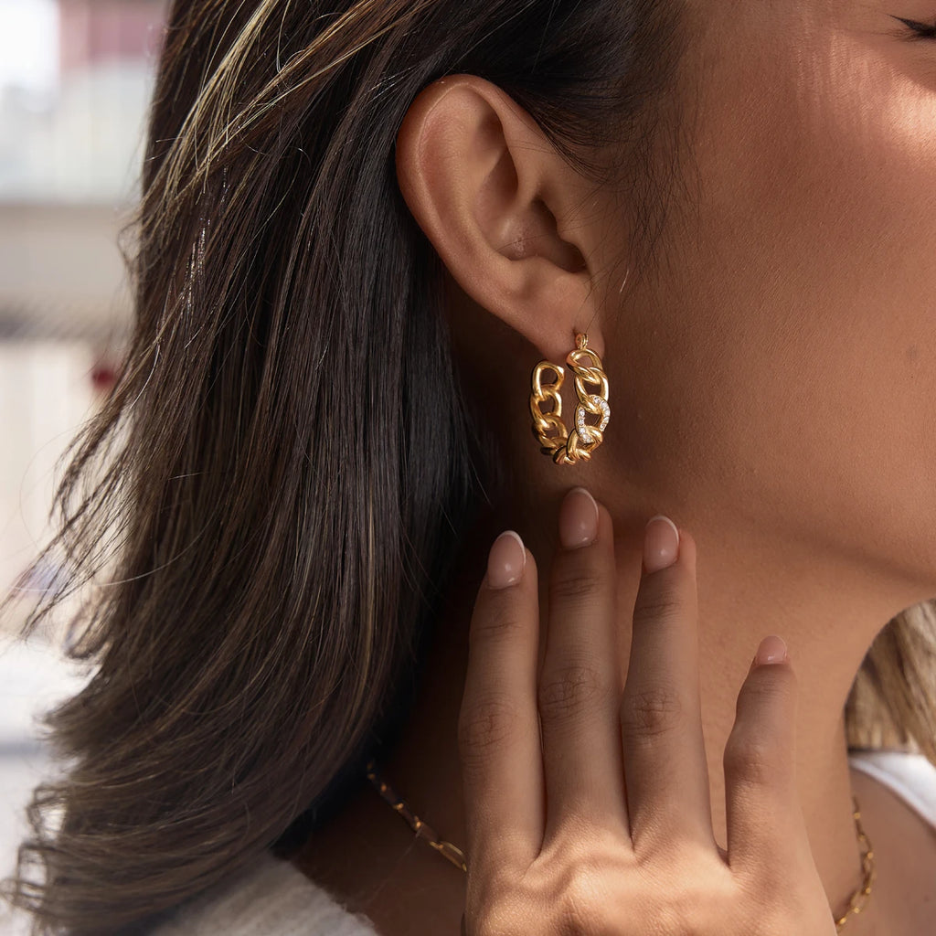 Kika Punk Cuban Chain Shape Clip Earrings Minimalist 18K Gold Plated Stainless Steel Earrings 316L