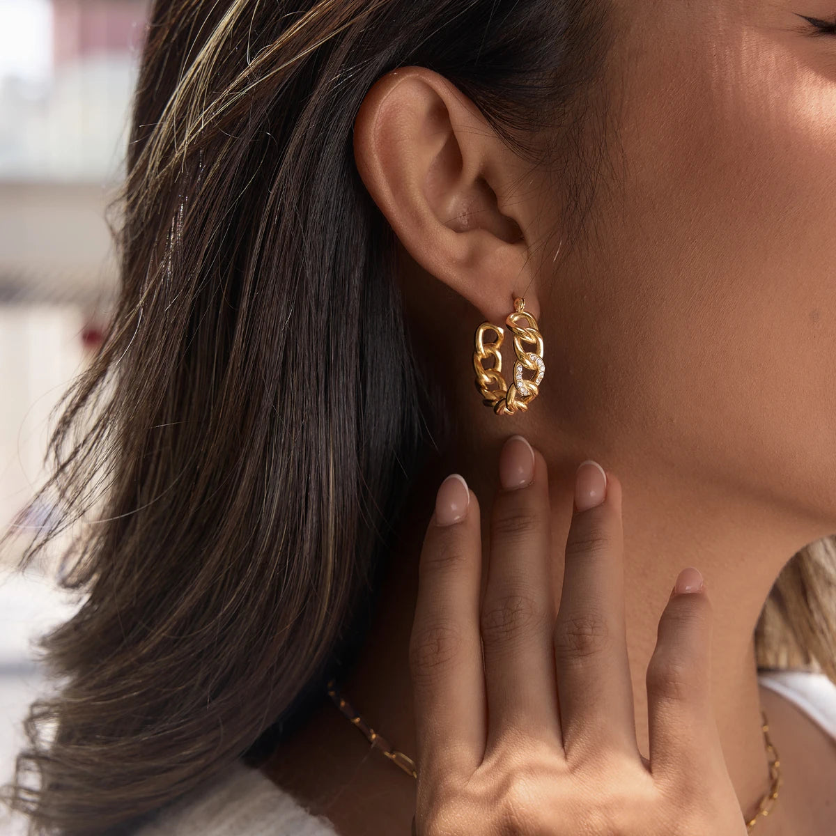 Kika Punk Cuban Chain Shape Clip Earrings Minimalist 18K Gold Plated Stainless Steel Earrings 316L