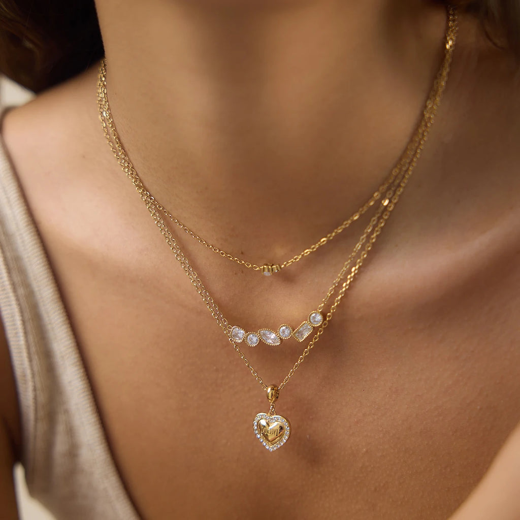 Kika Geometric Zircon Smile Shape Pendant Necklace