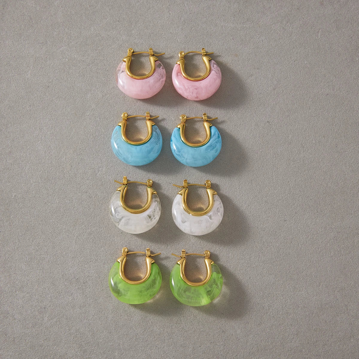 Kika Delicate Summer Blue Pink Colorful Resin Chubby U-Shaped Earrings