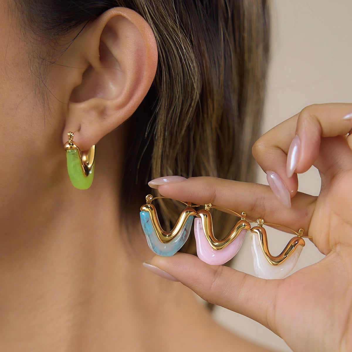 Kika Delicate Colored Resin Chubby Irregular V-Shaped Earring