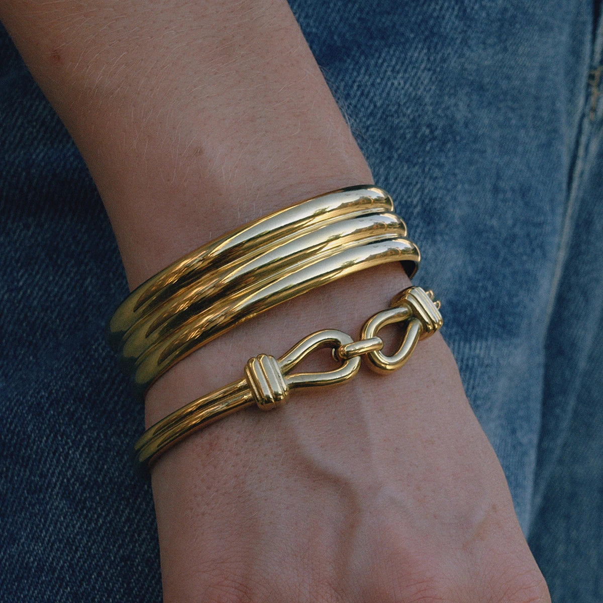 KIKA Vintage Belt Buckle Wishbone Bracelet PVD Gold Color Stainless Steel Waterproof 316L