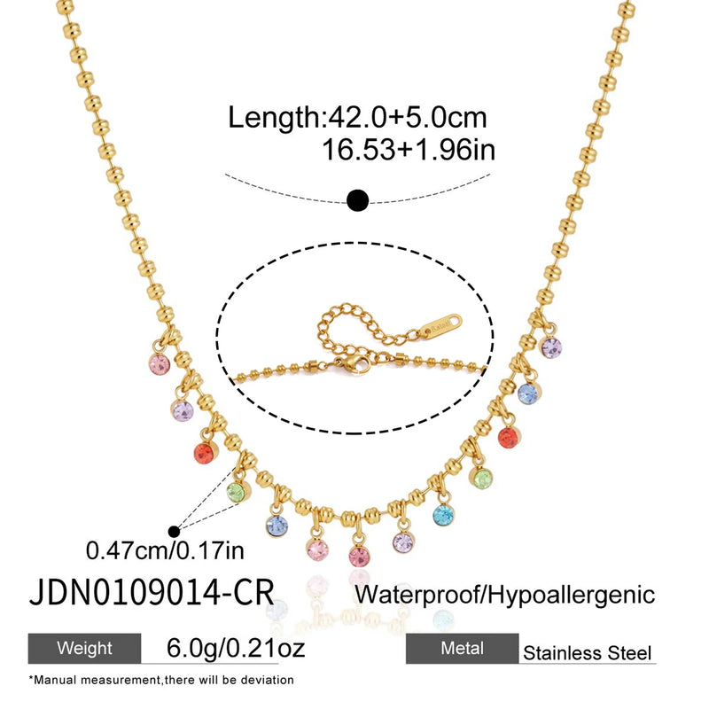 Kika Multicolor Round Zircon Pendant Necklace 18K Gold PVDPlated Stainless Steel 316L