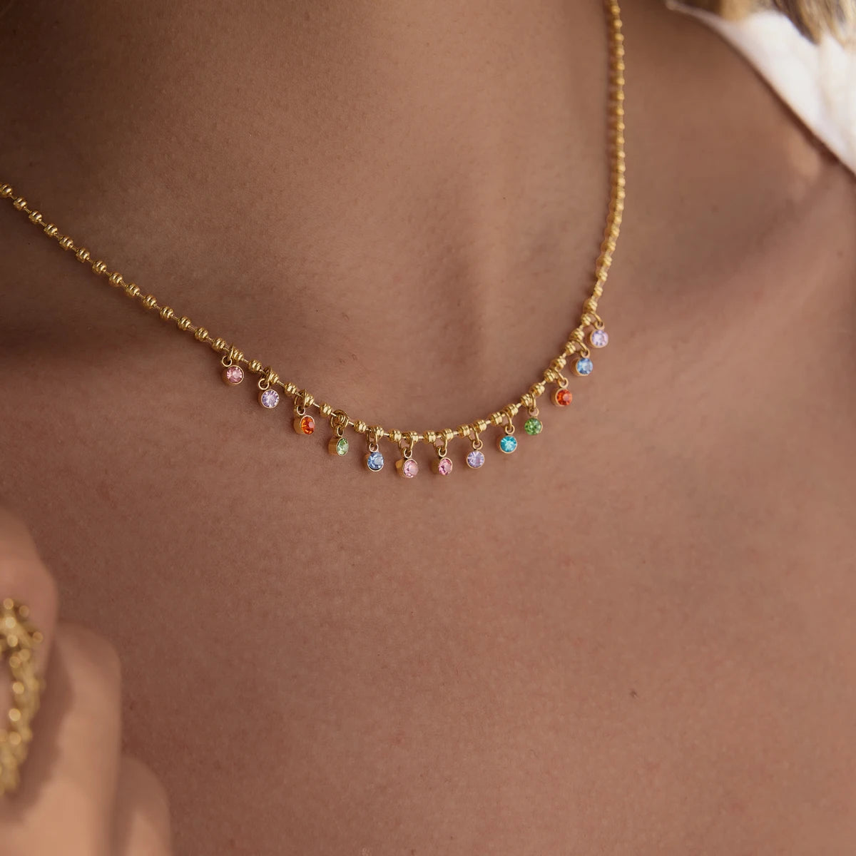 Kika Multicolor Round Zircon Pendant Necklace 18K Gold PVDPlated Stainless Steel 316L