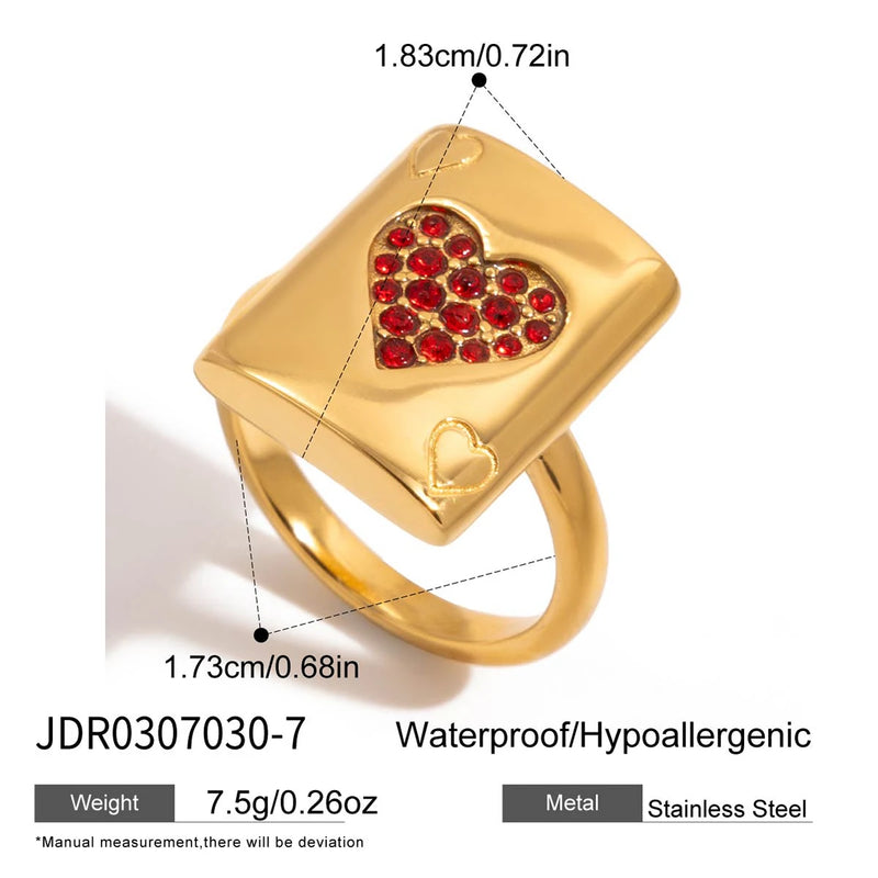 Heart Shaped Red Zircon Poker Ring